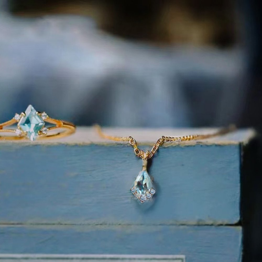 Aquamarine Blue Authentic London Topaz Stone Necklace Natural Gemstone Chain